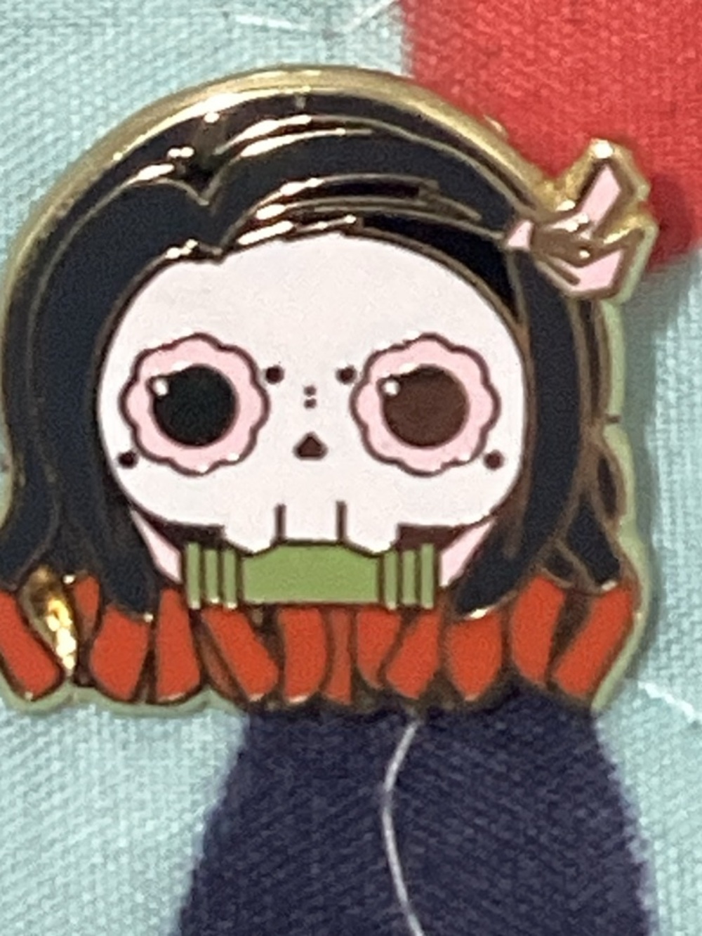 New With Out Tags Nezuko Skull  Gold-Plated Hard Enamel Pin - Pink & Black.